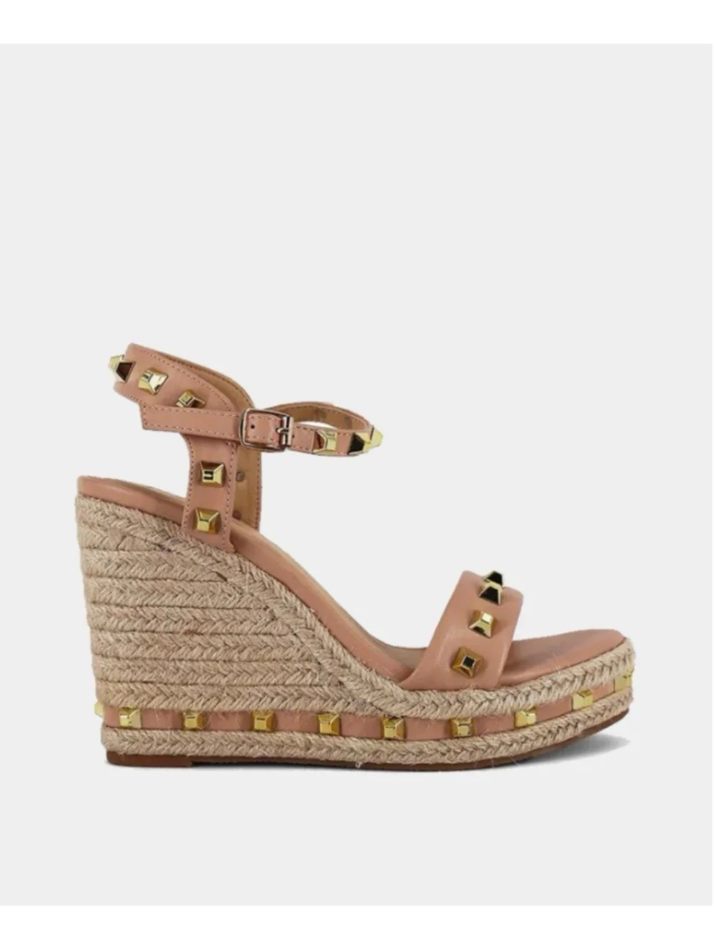 Studded Espadrille Wedge Sandals Women’s Ankle Strap Gold Stud Platform Heels